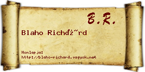 Blaho Richárd névjegykártya